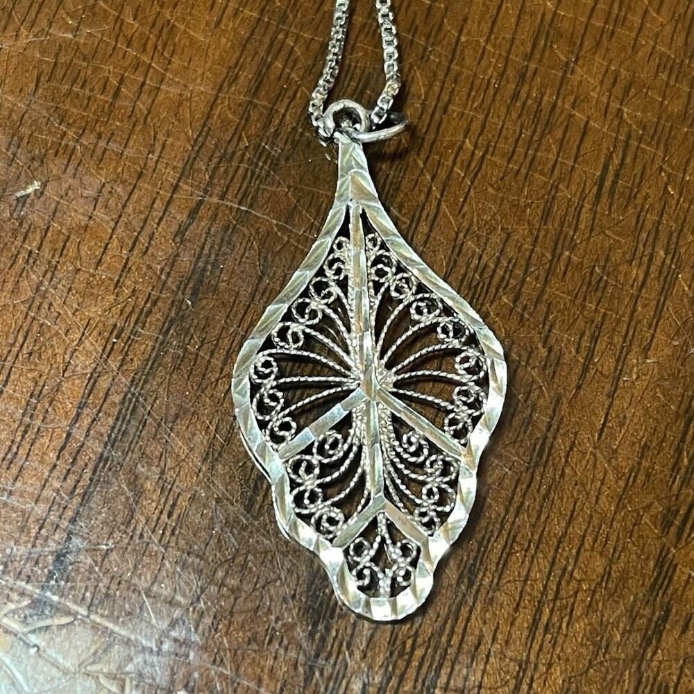 Vintage Sterling NF Marked Filigree Quilling Necklace 20”